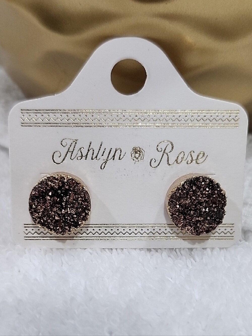 ASHLYN ROSE BROWN GLITTER DRUZY STUD EARRINGS